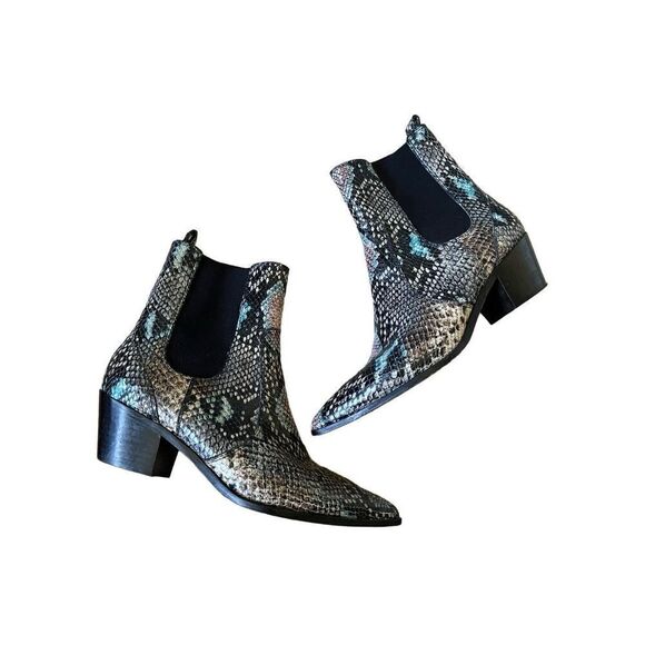 PAIGE Rainbow Willa Snake Ankle Boots size 7.5 Chelsea Pointed Toe - Picture 1 of 10